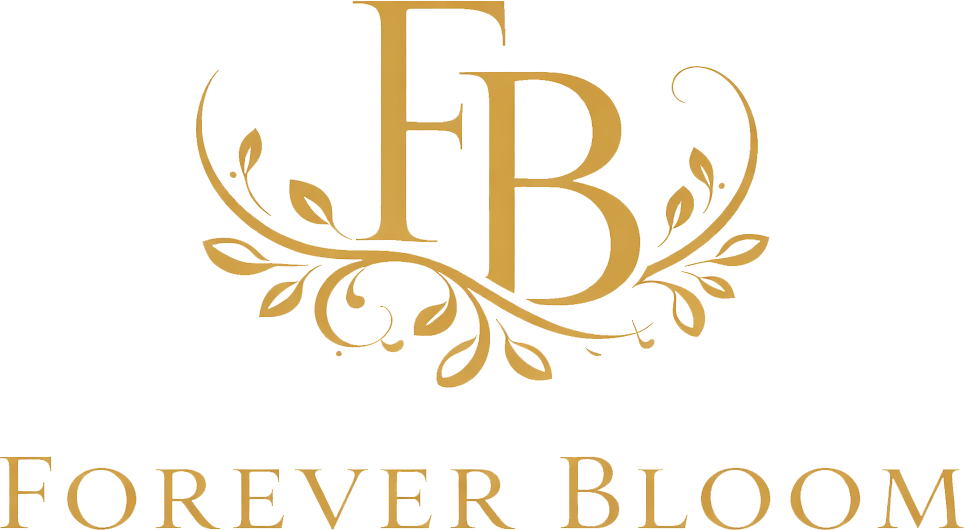 Gold 'FB' logo with decorative elements and 'Forever Bloom' text on a white background